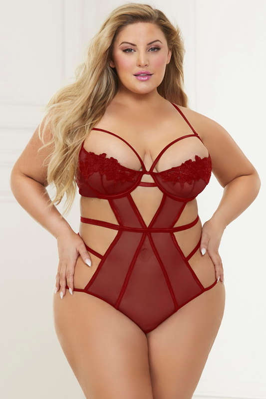 Plus Size Red As It Was Mesh Lingerie Teddy