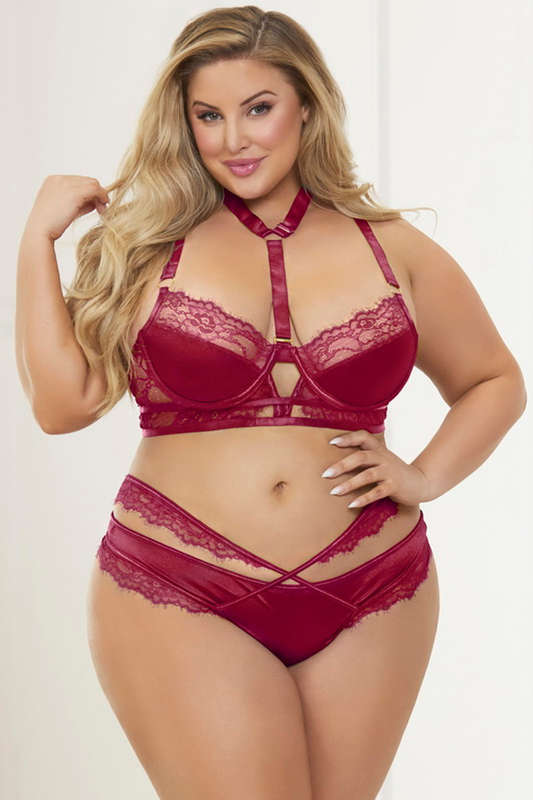 Plus Size Wine You Know You Want Me Bra & Panty