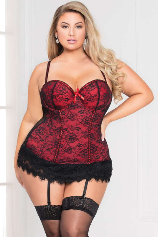 Plus Size Red Ego Boost Lace Bustier & Panty