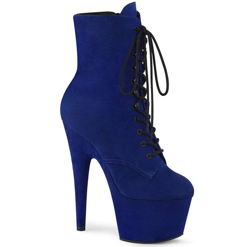7" Heel Royal Blue Faux Suede Ankle Boots