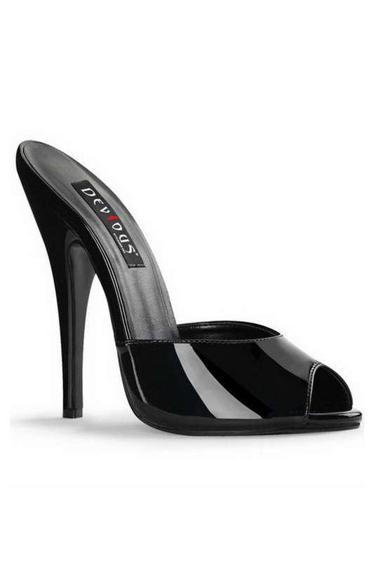Black Patent Leather Single Sole Slip On Heel