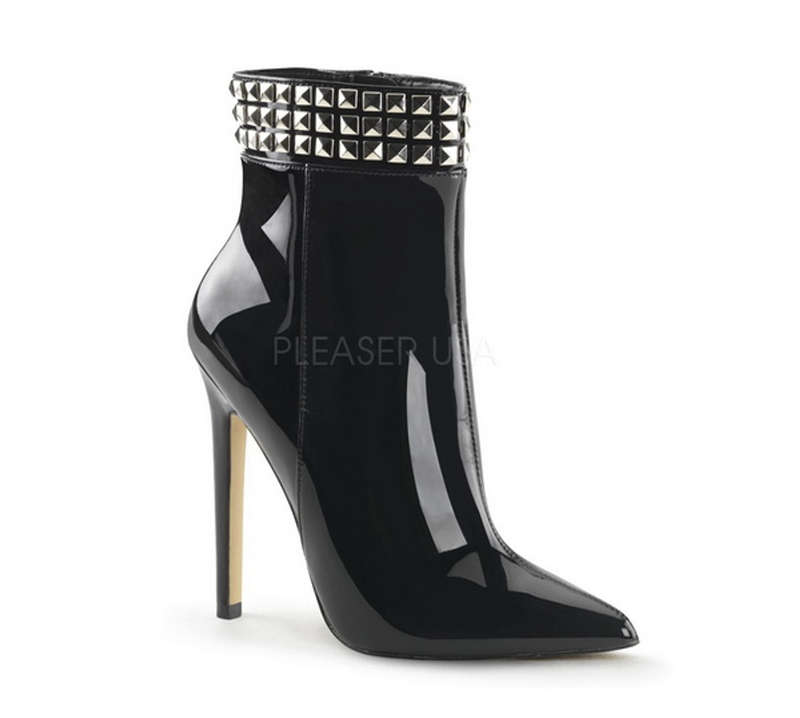 Black Patent Leather Studded Ankle Boot