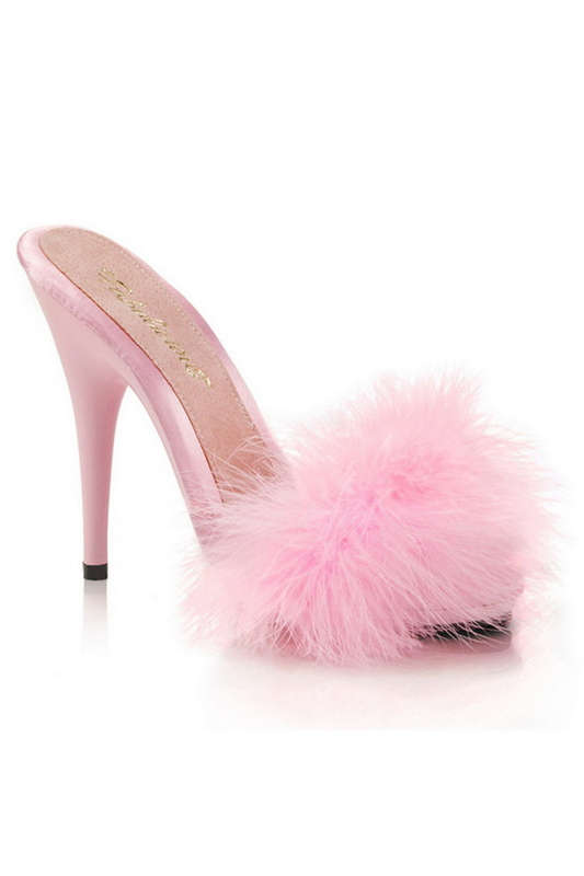 5" Heel Pink Satin Marabou Sandals