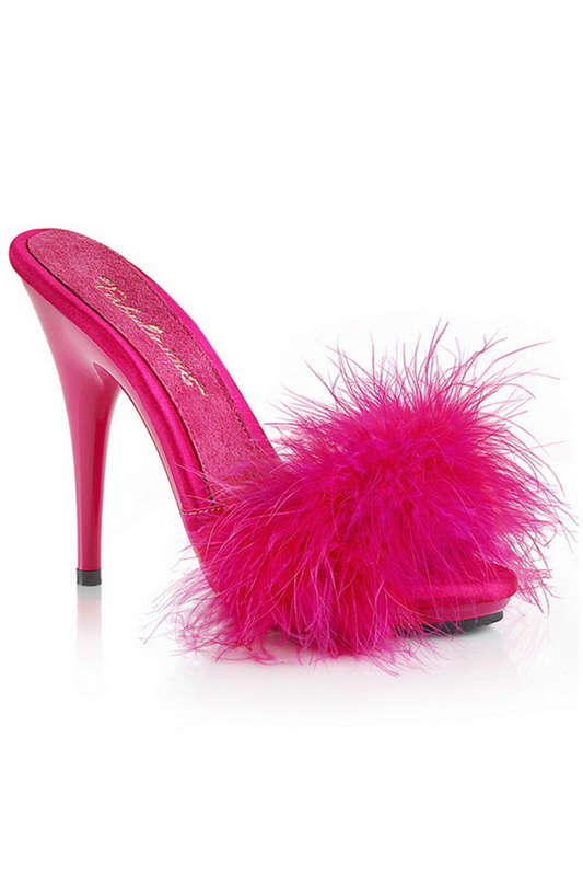 5" Heel Hot Pink Satin Marabou Sandals