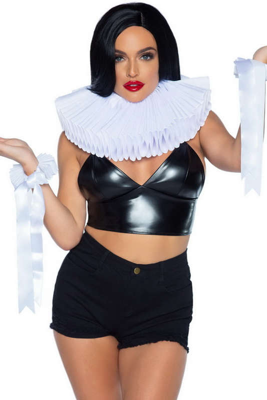 White Deluxe Ruffle Neck Piece & Wrist Cuffs