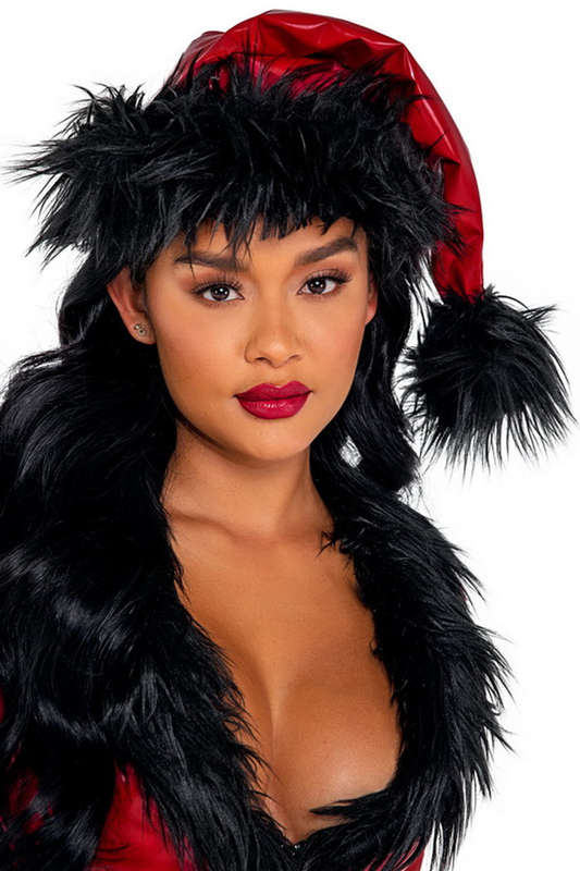 Red & Black Vinyl & Faux Fur Santa Hat