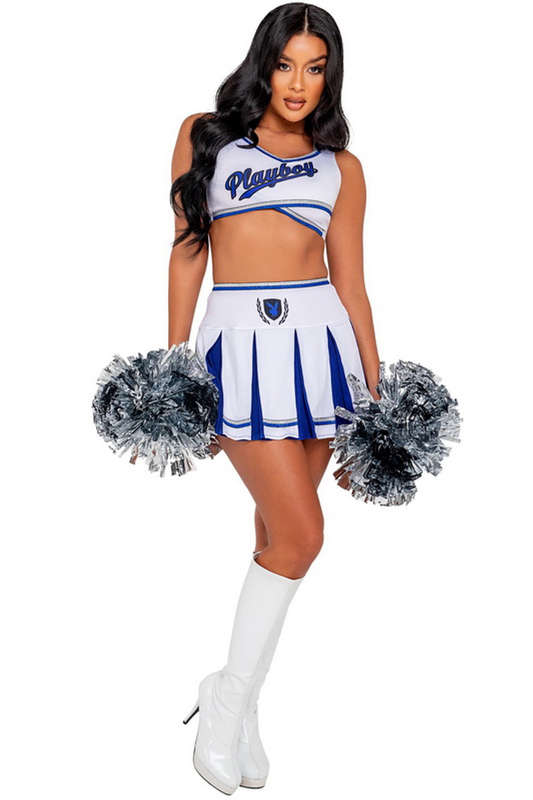 White & Blue Playboy Cheer Squad Halloween Costume