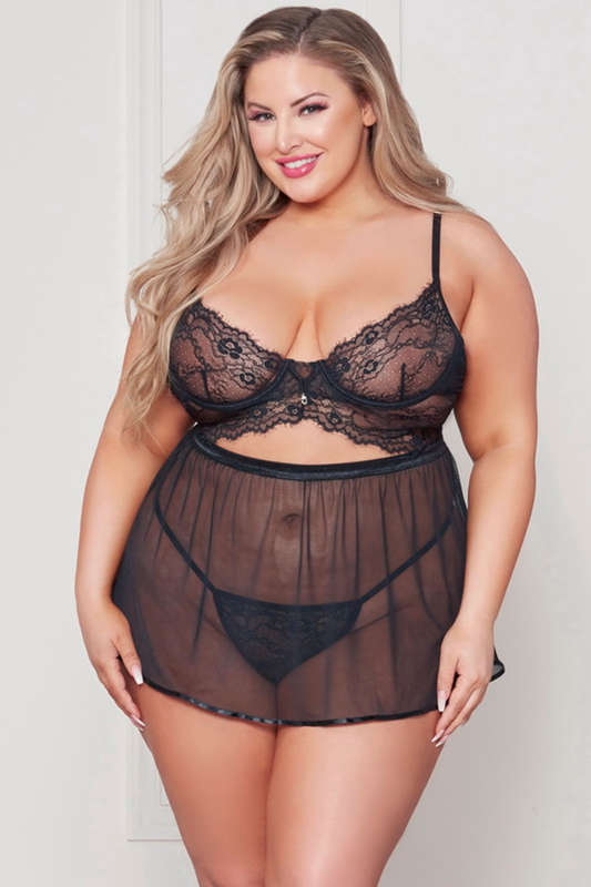 Plus Size Sweet Caroline Black Babydoll & Panty