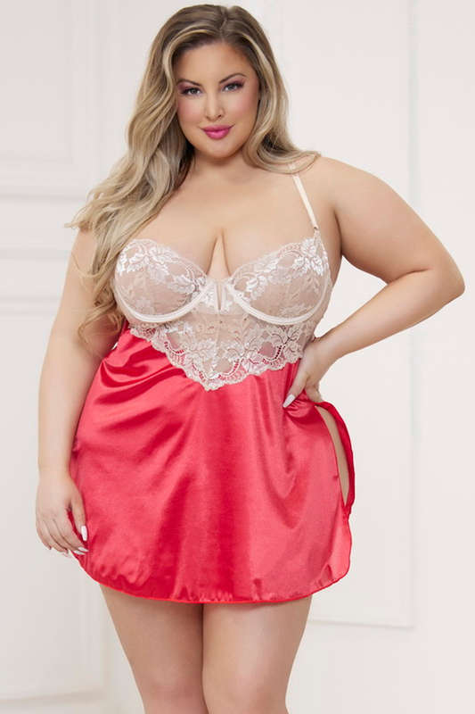 Plus Size Touch Of Glamour Red Babydoll & Panty
