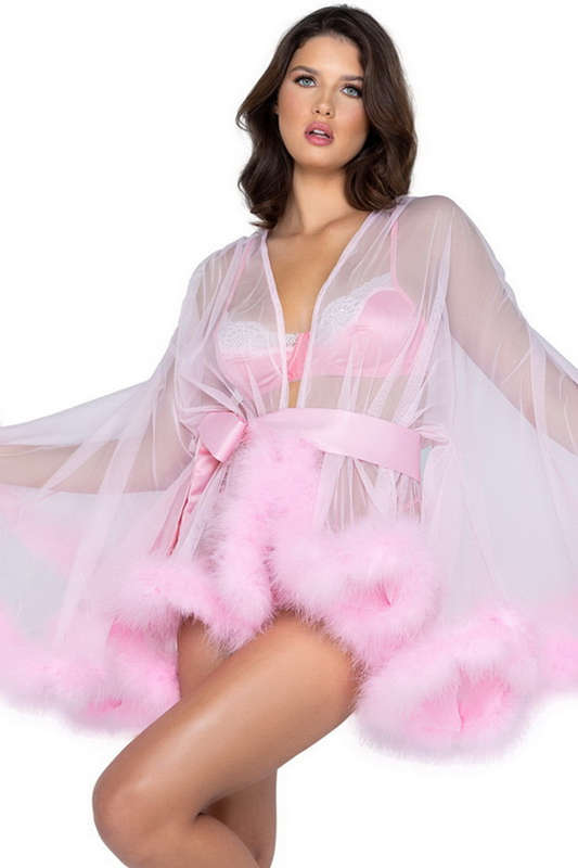 Baby Pink Hollywood Glam Luxury Mini Robe