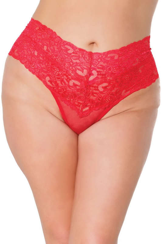 Plus Size Red Double Or Nothing Lace Thong