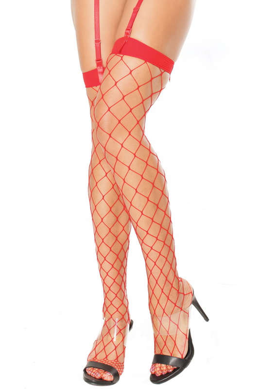 Red Thigh High Fence Net Stockings