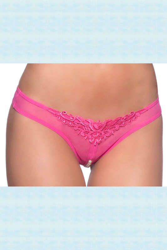 Plus Size Pink Crotchless Pearl Thong