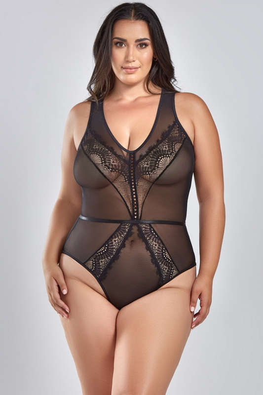 Plus Size Madison Black Mesh Lingerie Teddy