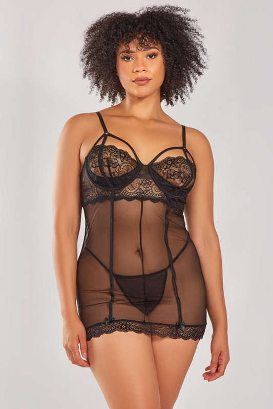 Plus Size Lea Black Shelf Cup Lingerie Chemise
