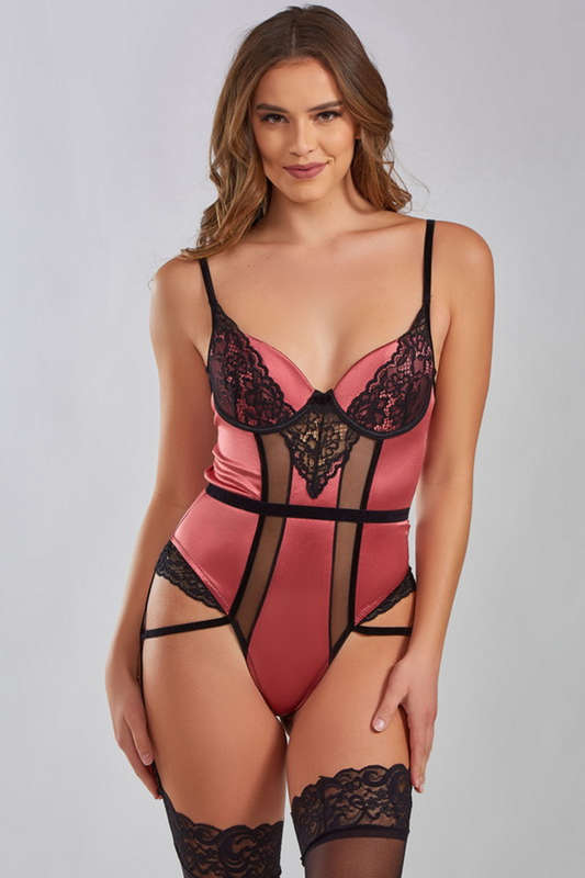 Mauve & Black Satin Lingerie Teddy