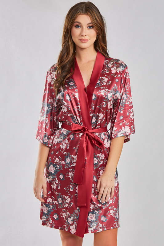 Burgundy Brittany Floral Robe