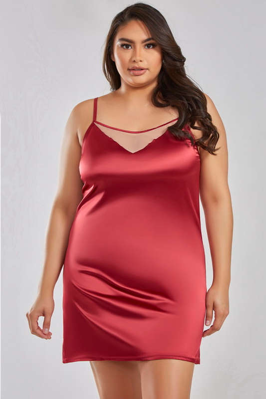 Plus Size Burgundy Brittany Satin Lingerie Chemise