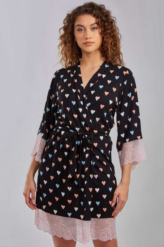 Hugs & Kisses Lace Trim Robe