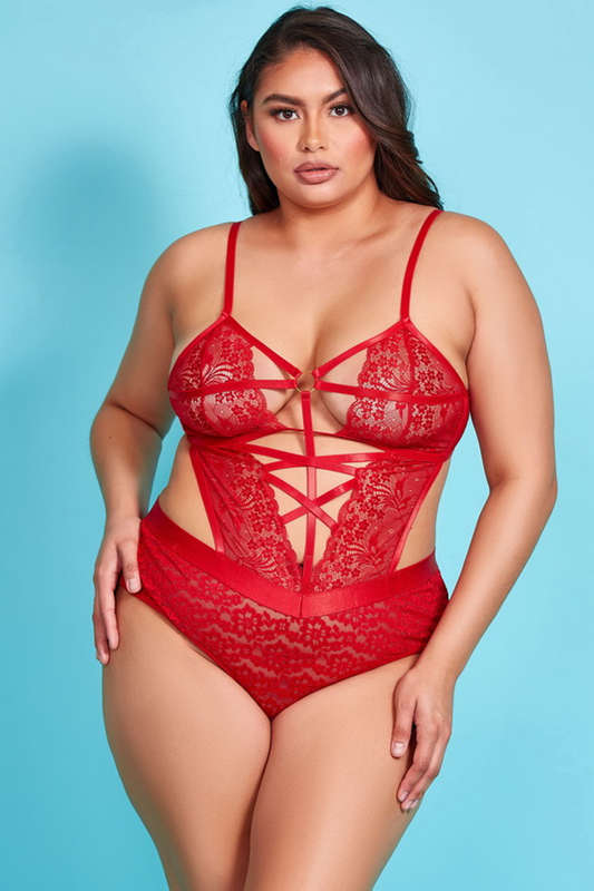 Plus Size Red Mercedes Lace Lingerie Teddy