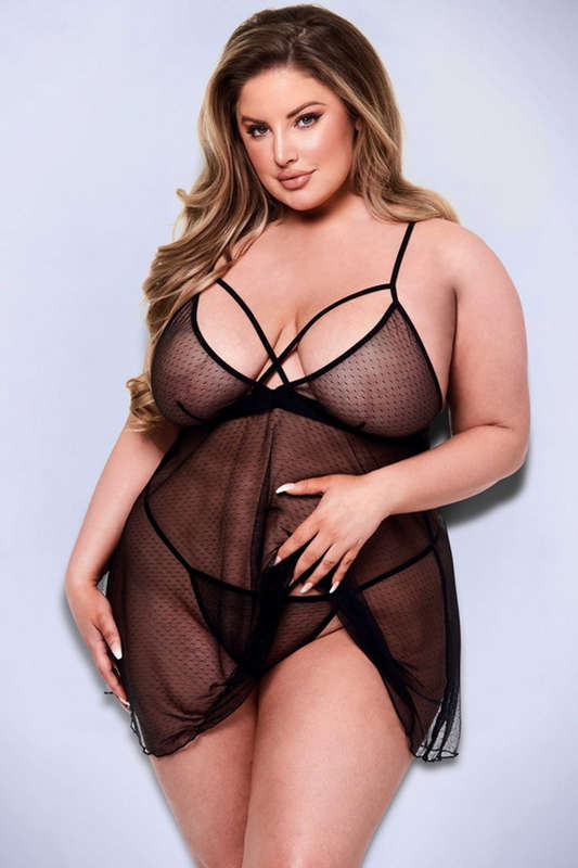 Plus Size On Alert Sheer Lingerie Babydoll & G-String