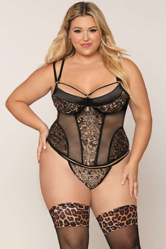 Plus Size Lustful Leopard Bustier & G-String