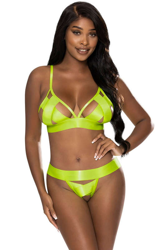 Yellow Strap Tease Bra & Crotchless Panty
