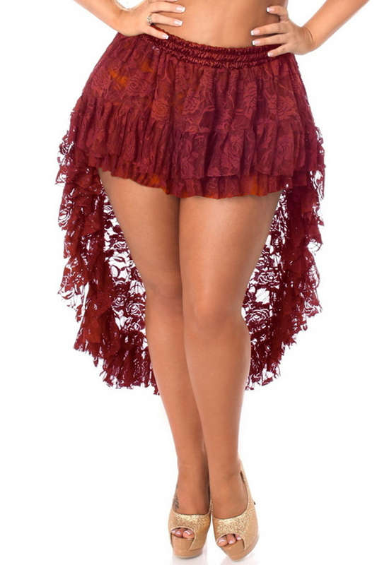 Plus Size Wine Short High Low Lace Skirt