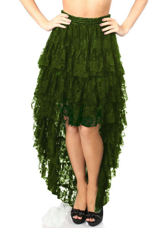 Plus Size Dark Green Long High Low Lace Skirt