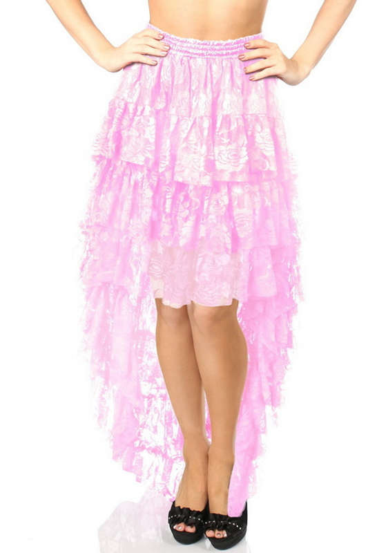 Light Pink Long High Low Lace Skirt