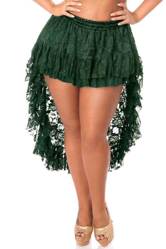 Dark Green Short High Low Lace Skirt