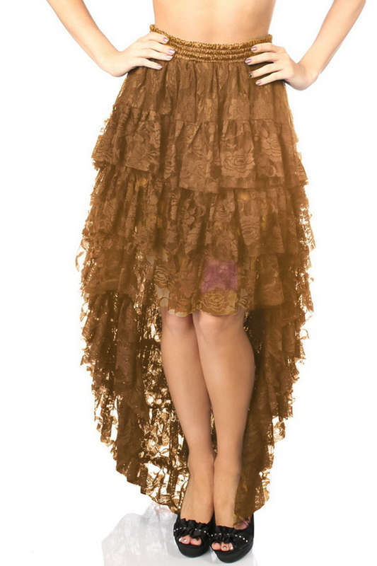 Plus Size Brown Long High Low Lace Skirt