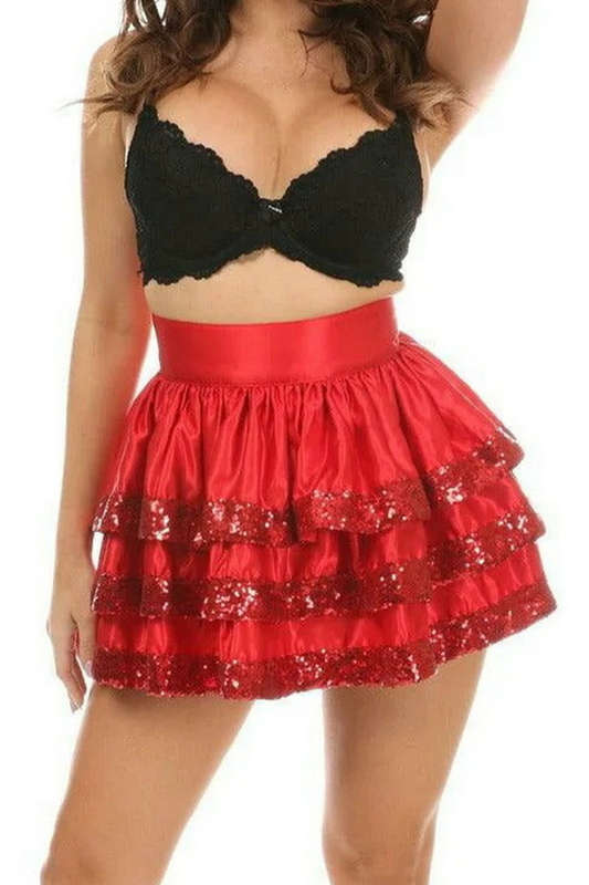 Plus Size Red Sequin Three Layer Skirt