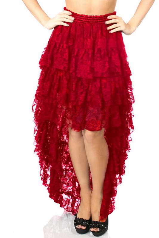 Plus Size Red Long High Low Lace Skirt