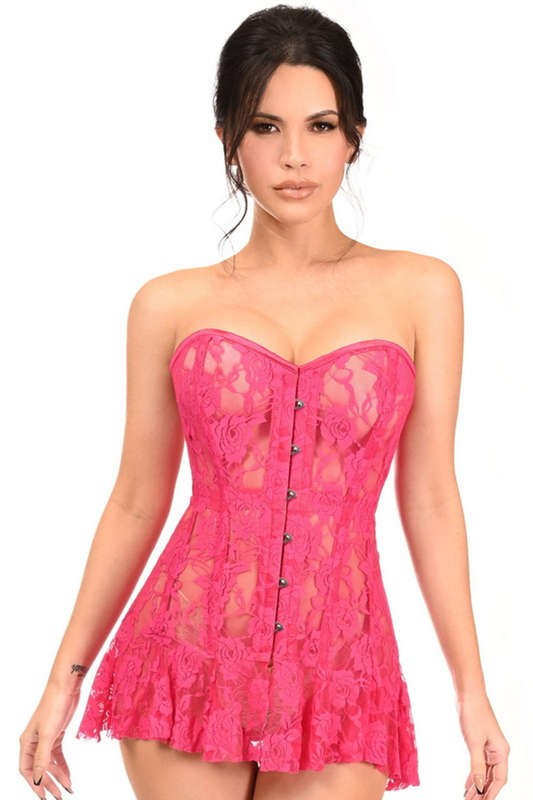 Plus Size Lavish Fuchsia Sheer Lace Corset Dress