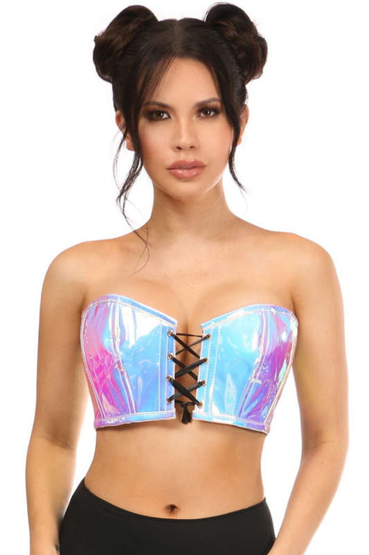 Plus Size Lavish Blue & Purple Holo Lace-Up Bustier Top