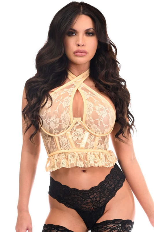 Plus Size Lavish Light Ivory Sheer Lace Haler Bustier