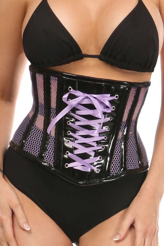 Top Drawer Purple Patent & Fishnet Waist Cincher