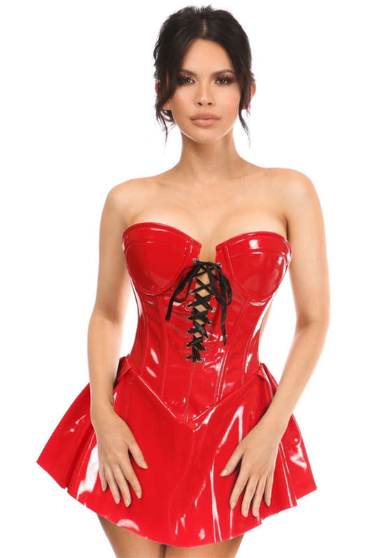 Plus Size Top Drawer Red Patent Corset Dress