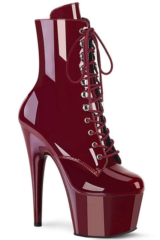 7" Stiletto Heel Burgundy Patent Ankle Boots