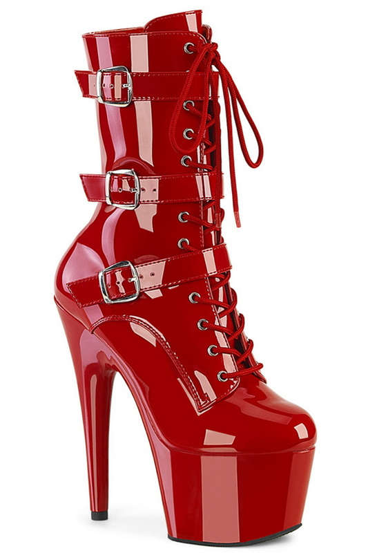 7" Red Pat Lace Up & Buckles Ankle Boots