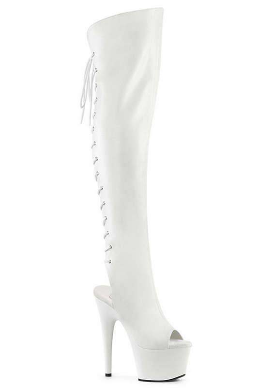 7" Stiletto Heel White Faux Leather Knee High Boots