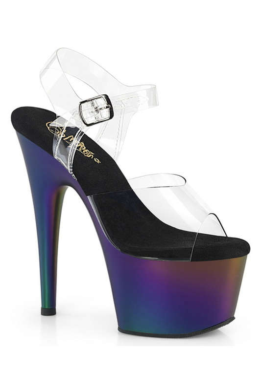 7" Heel Clear & Purple Green Platform Ankle Strap Sandals