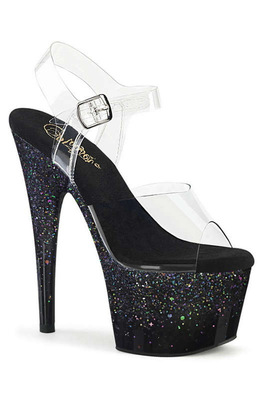7" Heel Black Holographic Gradient Ankle Strap Sandals