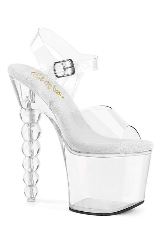 7" Beaded Heel Clear Platform Ankle Strap Sandals