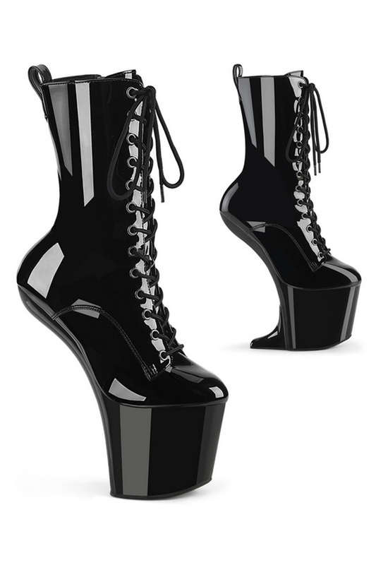 8" Heelless Black Patent Platform Ankle Boots