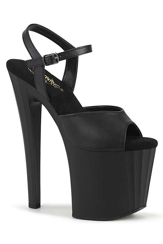 7 1/2" Black Faux Leather Prismatic Ankle Strap Sandals