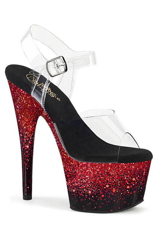7" Black & Silver Holographic Gradient Ankle Strap Sandals