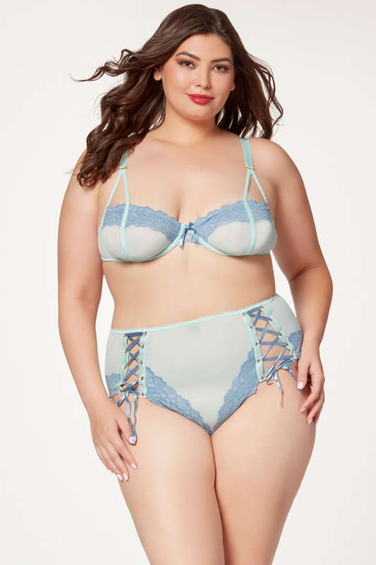 Plus Size Tonal Blue Lucid Fantasy Lingerie Bra Set