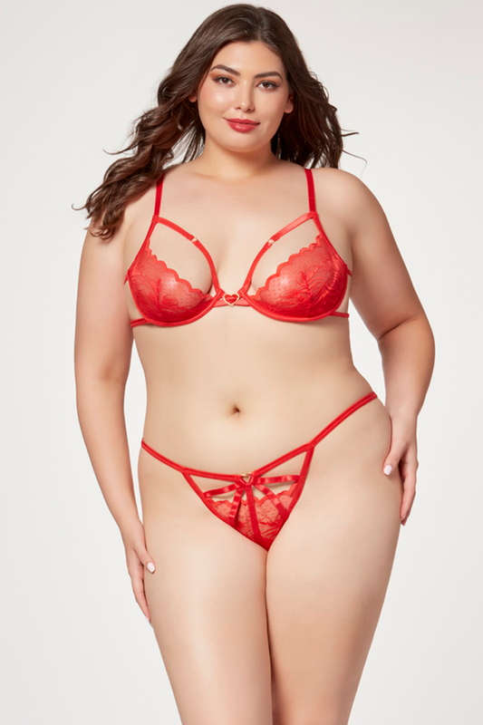 Plus Size Red House Of Hearts Lace Lingerie Bra Set